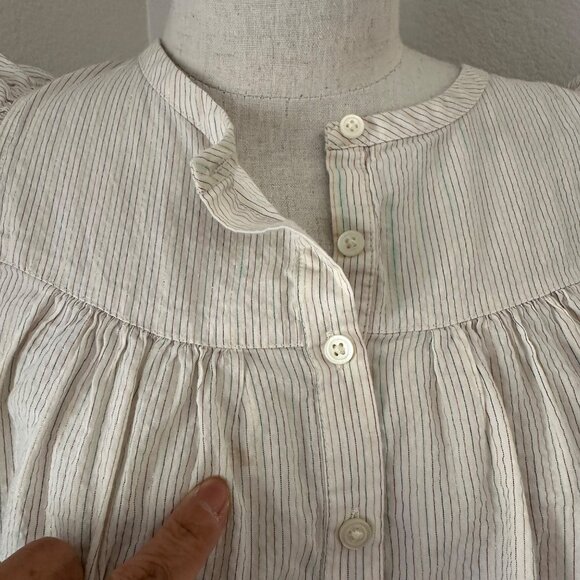Madewell Blouse Ruffle Sleeve Cotton Metallic Stripes Front Closure, Airy Sz M - Picture 12 of 12